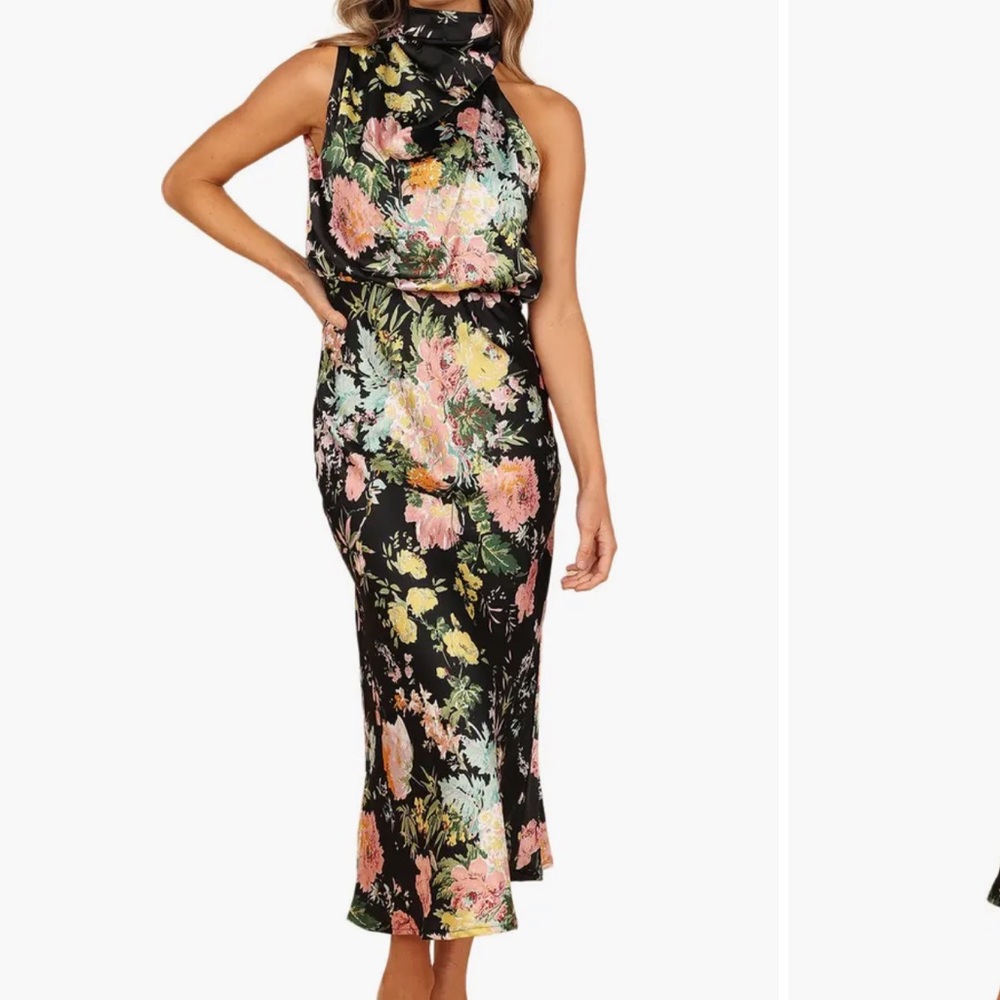 Petal & Pup Anabelle Funnel Neck Satin Midi Dress